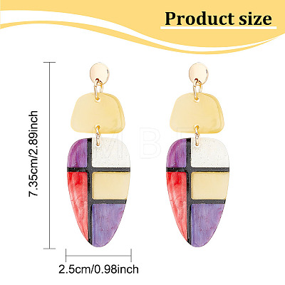 2 Pairs 2 Colors Acrylic Feather with Tartan Dangle Stud Earrings EJEW-FI0001-25-1