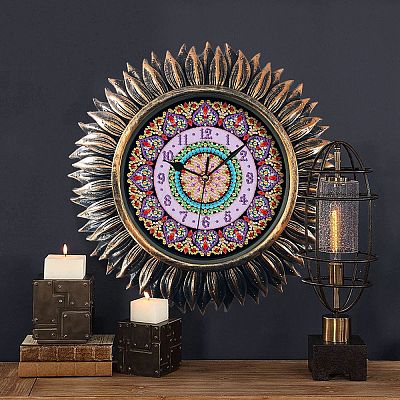 DIY Sunflower Shape Clock Diamond Painting Kits DIAM-PW0004-121B-05-1