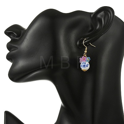 Handmade Flower Printed Porcelain Ceramic Dangle Earrings EJEW-JE07288-02-1