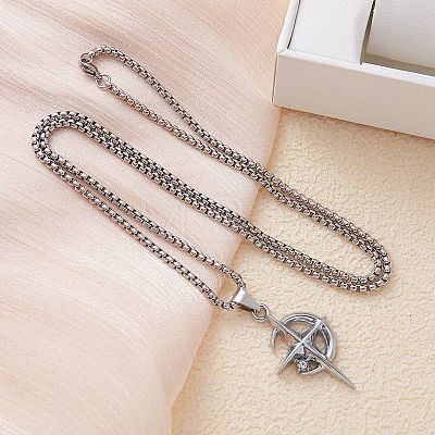 Star Moon Stainless Steel Crystal Rhinestone Pendant Necklaces FS-WGC8607-01-1