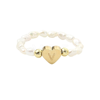 Natural Freshwater Pearl & 304 Stainless Steel Bead Finger Rings RJEW-FS00001-22-1
