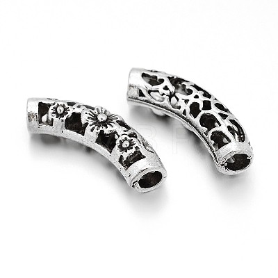 Hollow Tibetan Style Alloy Curved Tube Beads PALLOY-J589-01AS-1