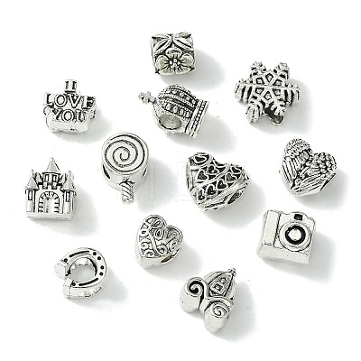 60Pcs 12 Style Tibetan Style Alloy European Beads TIBEB-FS0001-04-1