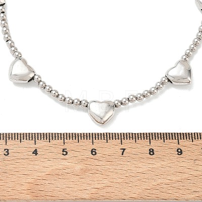 Brass Round Heart Beaded Necklaces NJEW-Z120-01P-1