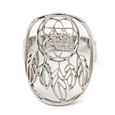 Adjustable 304 Stainless Steel Woven Web/Net with Feather Ring RJEW-F149-05P-1