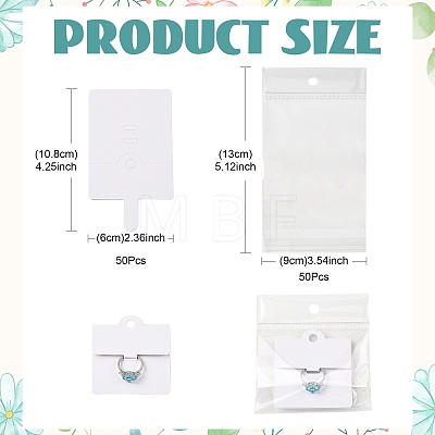 50Pcs Rectangle Foldable Paper Jewelry Display Cards for Rings CDIS-FS0001-31A-1