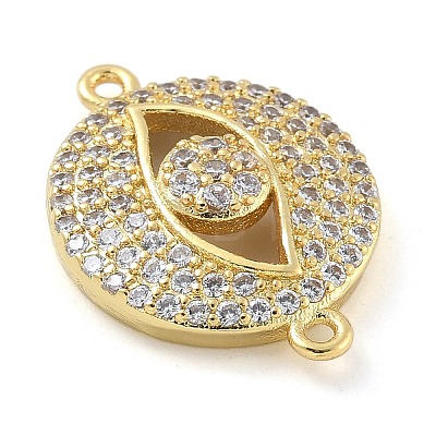 Rack Plating Brass Micro Pave Clear Cubic Zirconia Eye Connector Charms KK-A234-047G-1