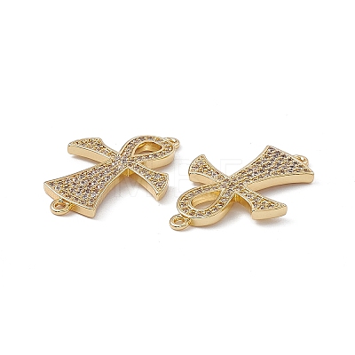 Rack Plating Brass Micro Pave Clear Cubic Zirconia Connector Charms KK-A175-01G-1