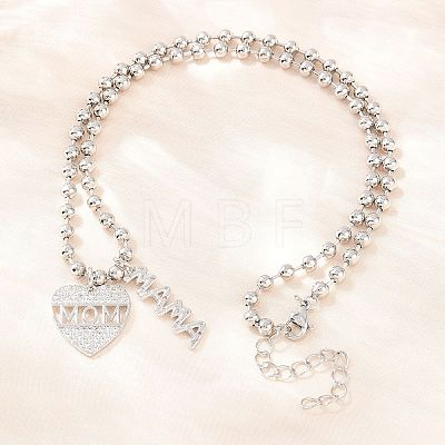 Mother's Day Brass Micro Pave Clear Cubic Zirconia Mom Heart Pendant Necklaces for Women NJEW-A071-06A-P-1