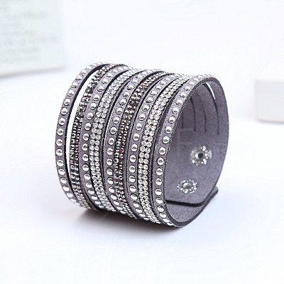 9-row Suede Cord & Rhinestone & Alloy Rivet Wrap Bracelets WG9BE7D-07-1