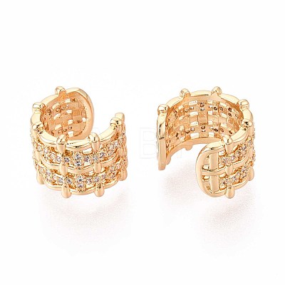 Brass Micro Pave Clear Cubic Zirconia Cuff Earrings EJEW-T047-83G-1