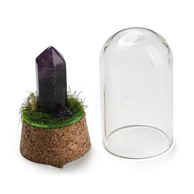 Natural Amethyst Bullet Display Decoration with Glass Dome Cloche Cover DJEW-B009-02B-1