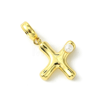 Rack Plating Brass with ABS Plastic Pearl European Dangle Charms KK-G501-02X-G-1