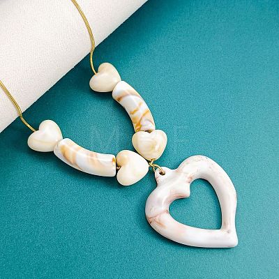 Acrylic Heart Pendant 304 Stainless Steel Round Snake Chain Necklaces WGAB71E-01-1