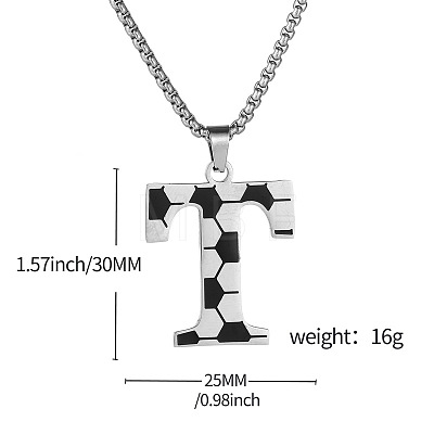 201 Stainless Steel Soccer Initial Pendant Necklacess for Men Women WG63E1E-08-1