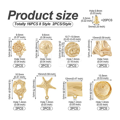 16Pcs 8 Style Brass Stud Earring Findings FIND-TA0001-85-1