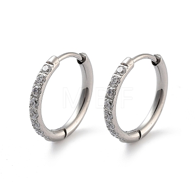 316 Surgical Stainless Steel Pave Clear Cubic Zirconia Hoop Earrings Women LS-EJEW-A109-01C-P-1
