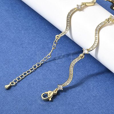 Brass Micro Pave Clear Cubic Zirconia Wave Link Chain Necklaces for Women NJEW-B157-22G-1