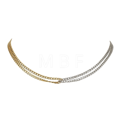 Duo Tone 304 Stainless Steel Twisted Chain 2-Strand Necklaces with Toggle Clasps NJEW-JN06681-1