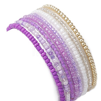 8Pcs 8 Color Glass Seed Beaded Stretch Bracelets Set for Women BJEW-JB09661-03-1