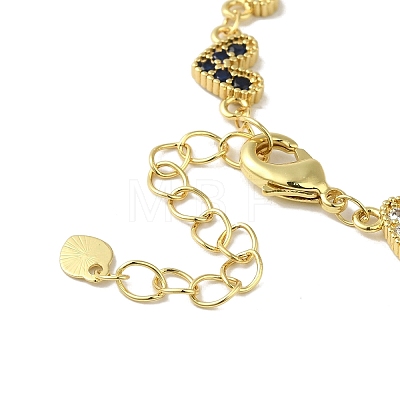 Rack Plating Brass Micro Pave Cubic Zirconia Heart Link Chain Bracelets for Women BJEW-P323-09G-07-1