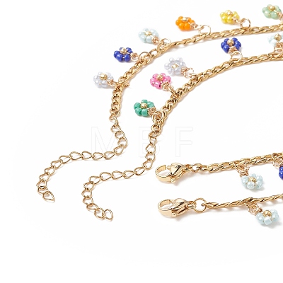 Glass Braided Flower Charm Bracelet & Necklace SJEW-JS01273-1