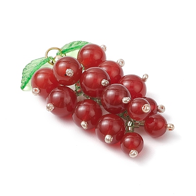 3Pcs 3 Styles Natural Amethyst & Carnelian & Yellow Jade & Glass Seed Beaded Grape Pendants PALLOY-MZ00872-1