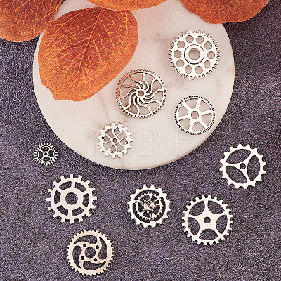 100Pcs 10 Styles Steampunk Theme Tibetan Style Alloy Gear Cog Pendants TIBEP-CJ0001-55-1