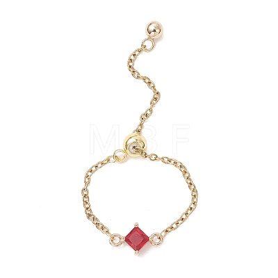3Pcs Adjustable Brass Pave Glass Rhombus Links & 304 Stainless Steel Cable Chains Silder Finger Rings RJEW-JR00975-1
