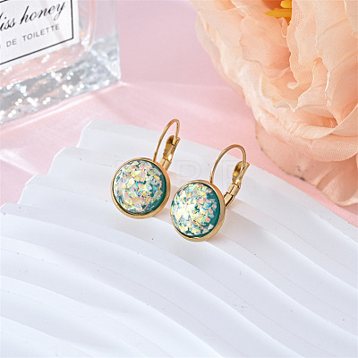 Flat Round 201 Stainless Steel Natural Shell Leverback Earrings FS-WG6391F-10-1