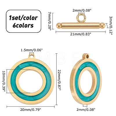 6Sets 6 Colors 304 Stainless Steel Toggle Clasps STAS-DC0003-83-1