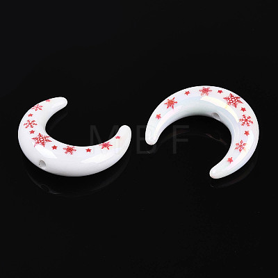 Christmas UV Plating Printed Opaque Acrylic Beads MACR-N018-07A-1