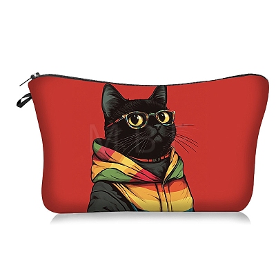 Black Cat in Colorful Clothes Print Polyester Cosmetic Zipper Pouches PW-WG80394-01-1