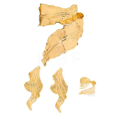 Leaf Iron Cuff Bangles & Rings & Stud Earrings Sets for Women WG5C6C1-01-1