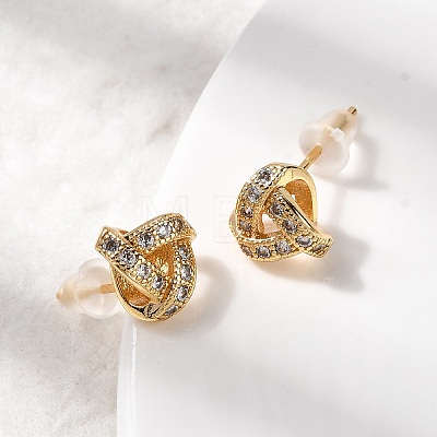 Knot Brass Micro Pave Clear Cubic Zirconia Stud Earrings EJEW-P331-04G-1