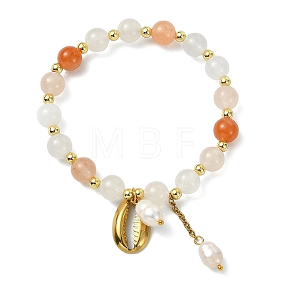 Natural Golden Silk Jade Round Beads Stretch Bracelets BJEW-JB14145-03-1