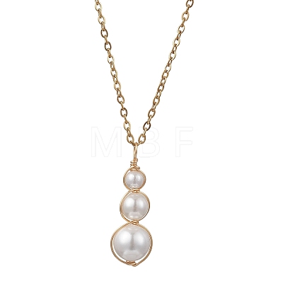 White Round Shell PearlBeaded Pendant 304 Stainless Steel Cable Chain Necklaces for Women NJEW-JN05795-1