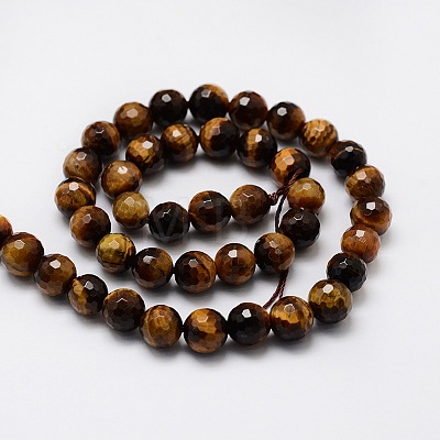 Faceted Round Natural Tiger Eye Bead Strands G-L437-13-8mm-1