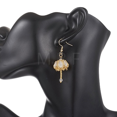 Transparent Electroplate Glass & Seed Glass Beads Dangle Earrings EJEW-MZ00714-01-1