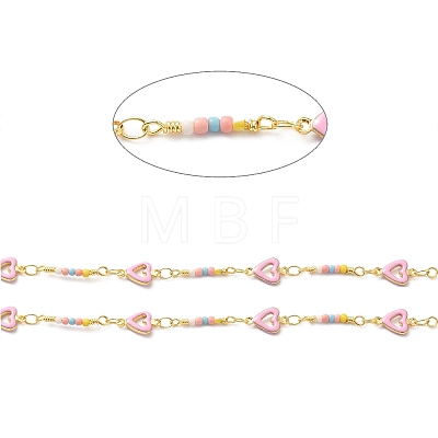 Handmade Brass Enamel Heart Link Chains CHC-M024-25G-03-1