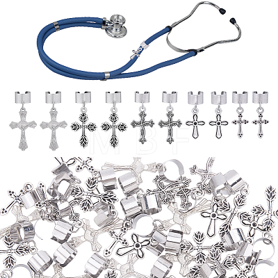 40Pcs 5 Style Cross Alloy Stethoscope Pendant Decorations HJEW-ME00140-1