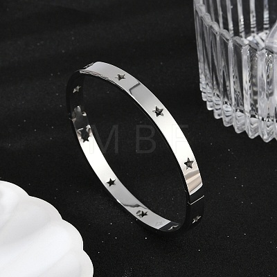 Hollow Star 304 Stainless Steel Hinged Bangles BJEW-L610-20P-1