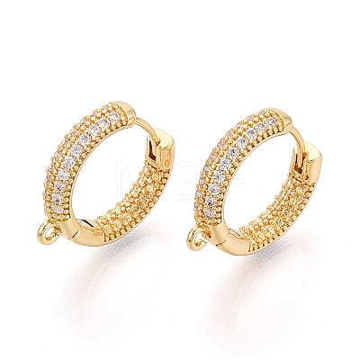 Brass Micro Pave Clear Cubic Zirconia Hoop Earring Findings KK-N276-20G-1