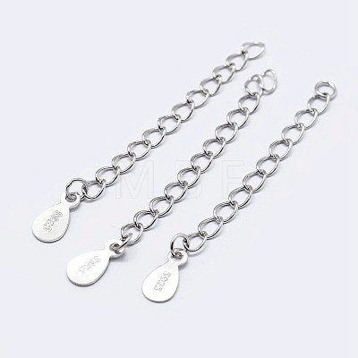 925 Sterling Silver End with Extender Chains and Teardrop Charms STER-F036-26S-48mm-1