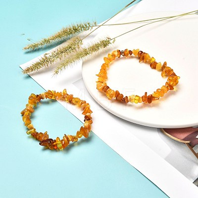 Natural Amber Chip Beads Stretch Bracelets Set for Parent and Kid BJEW-JB06819-1