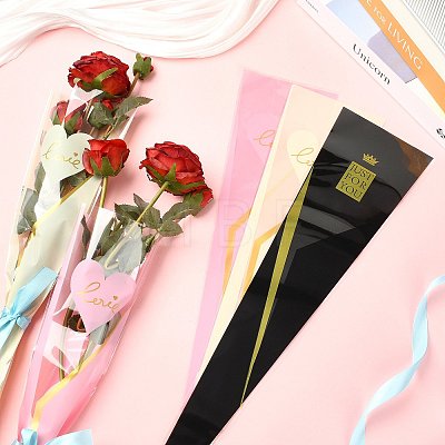 Love Print Transparent PE Cone Flower Sleeves ABAG-FZC0002-001B-1