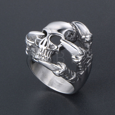 Titanium Steel Skull with Claw Finger Ring SKUL-PW0002-031F-P-1