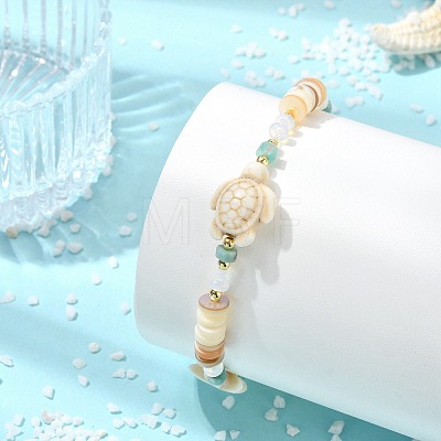 Natural Freshwater Shell & Gemstone & Synthetic Turquoise & Non-magnetic Hematite Beads Stretch Bracelets for Women BJEW-JB13810-1
