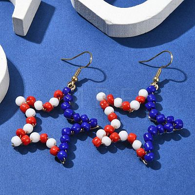 Independence Day Glass Seed Beaded Dangle Earrings EJEW-TA00363-1