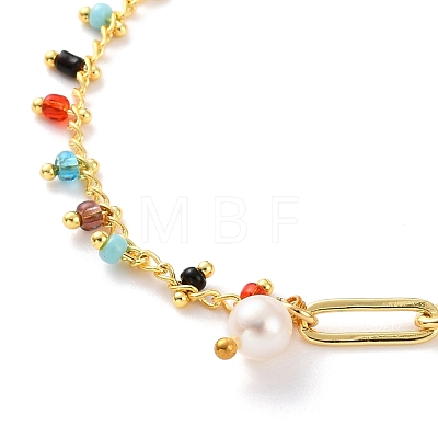 Brass Paperclip Handmade Glass Beaded Chains Bracelets BJEW-JB05807-1